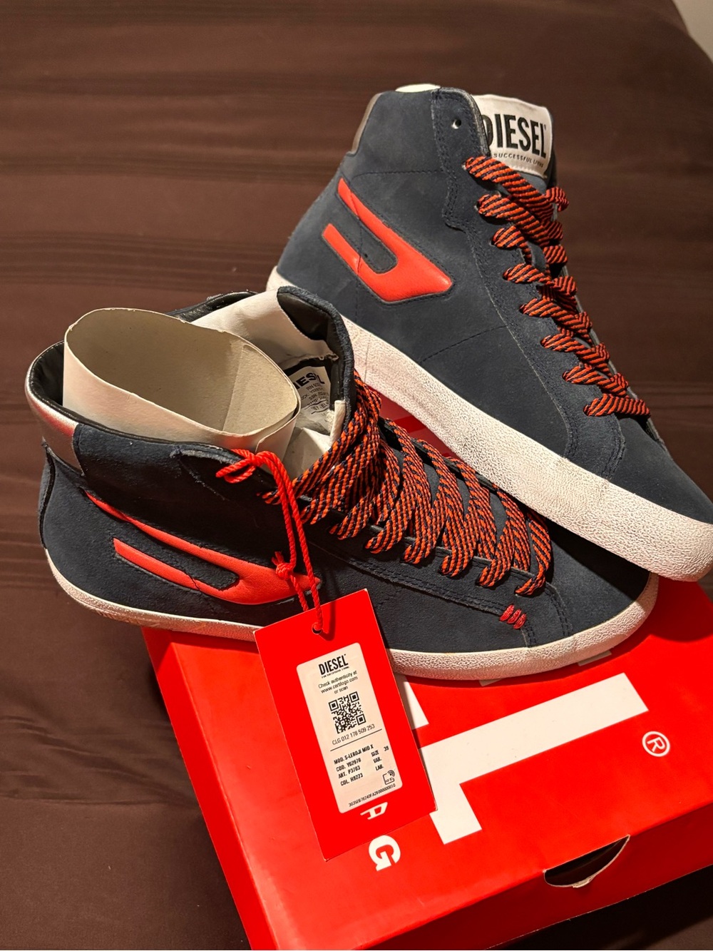 Diesel Black High-Top Sneakers with Orange-Black Laces